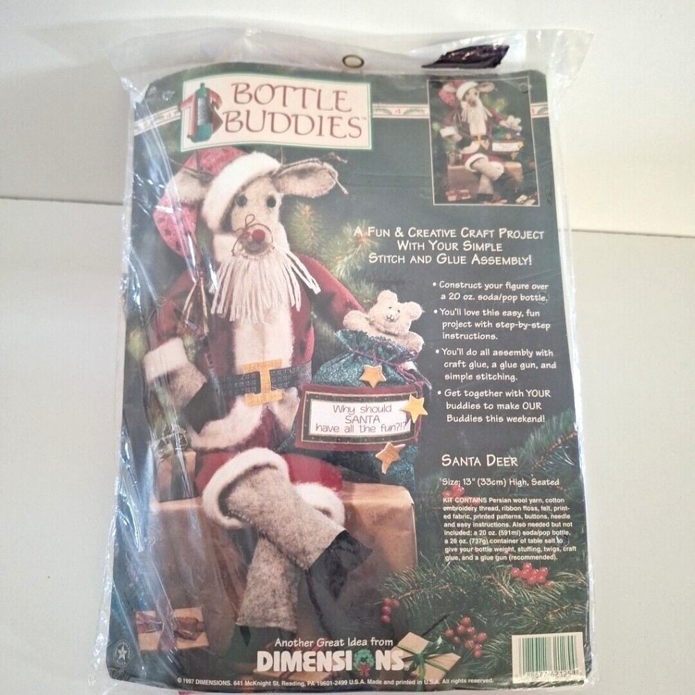 Dimensions Bottle Buddies Santa Deer Craft Kit 13" 1997 #62125 - Picture 2 of 7